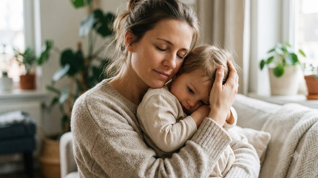 Cách tạo dáng chụp ảnh hai mẹ con giàu cảm xúc 1 Mẹ nghiêng nhẹ đầu sang bên khi ôm con từ phía sau để cả hai gương mặt đều hiện rõ